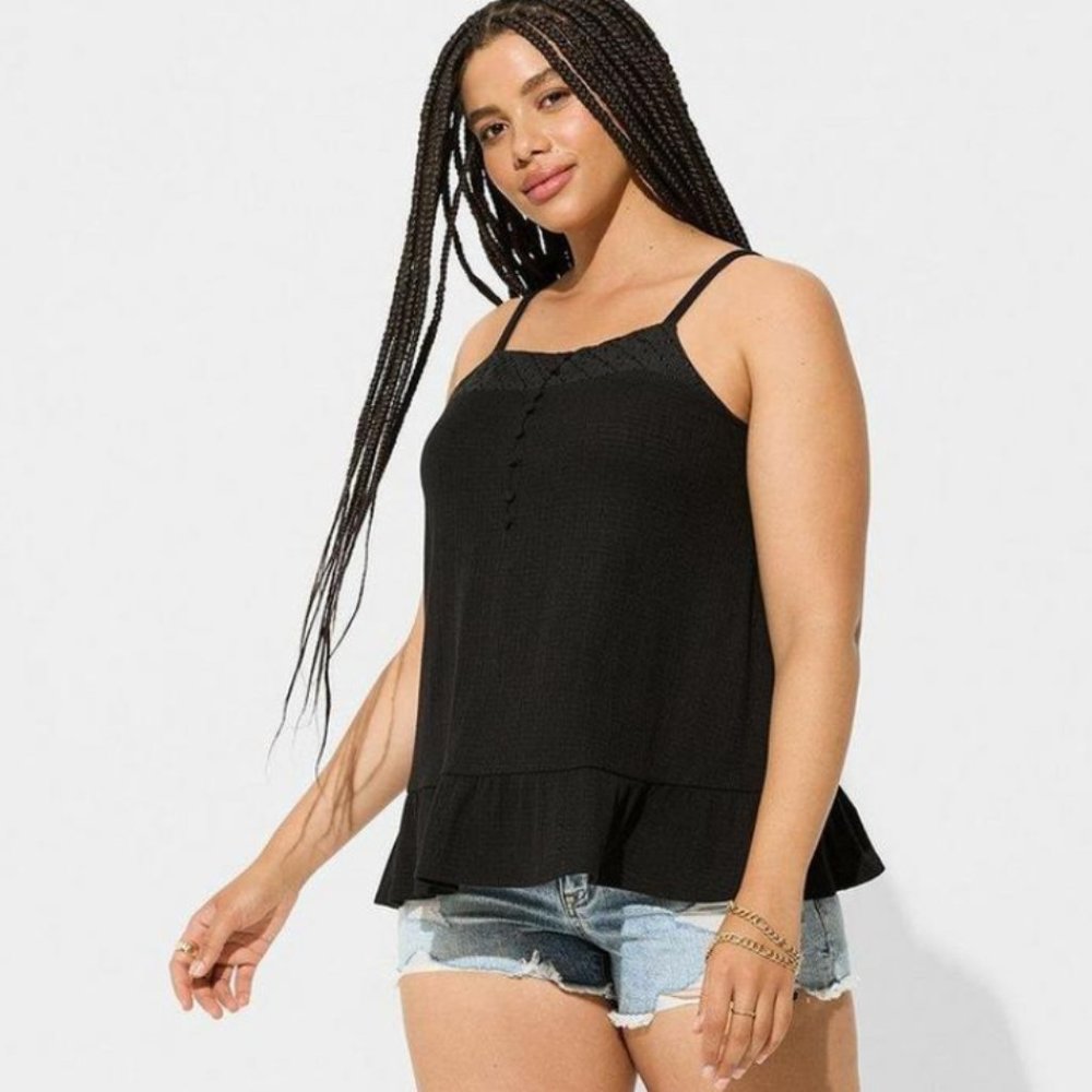 torrid Texture Knit Woven Eyelet Square Neck Swing Tank